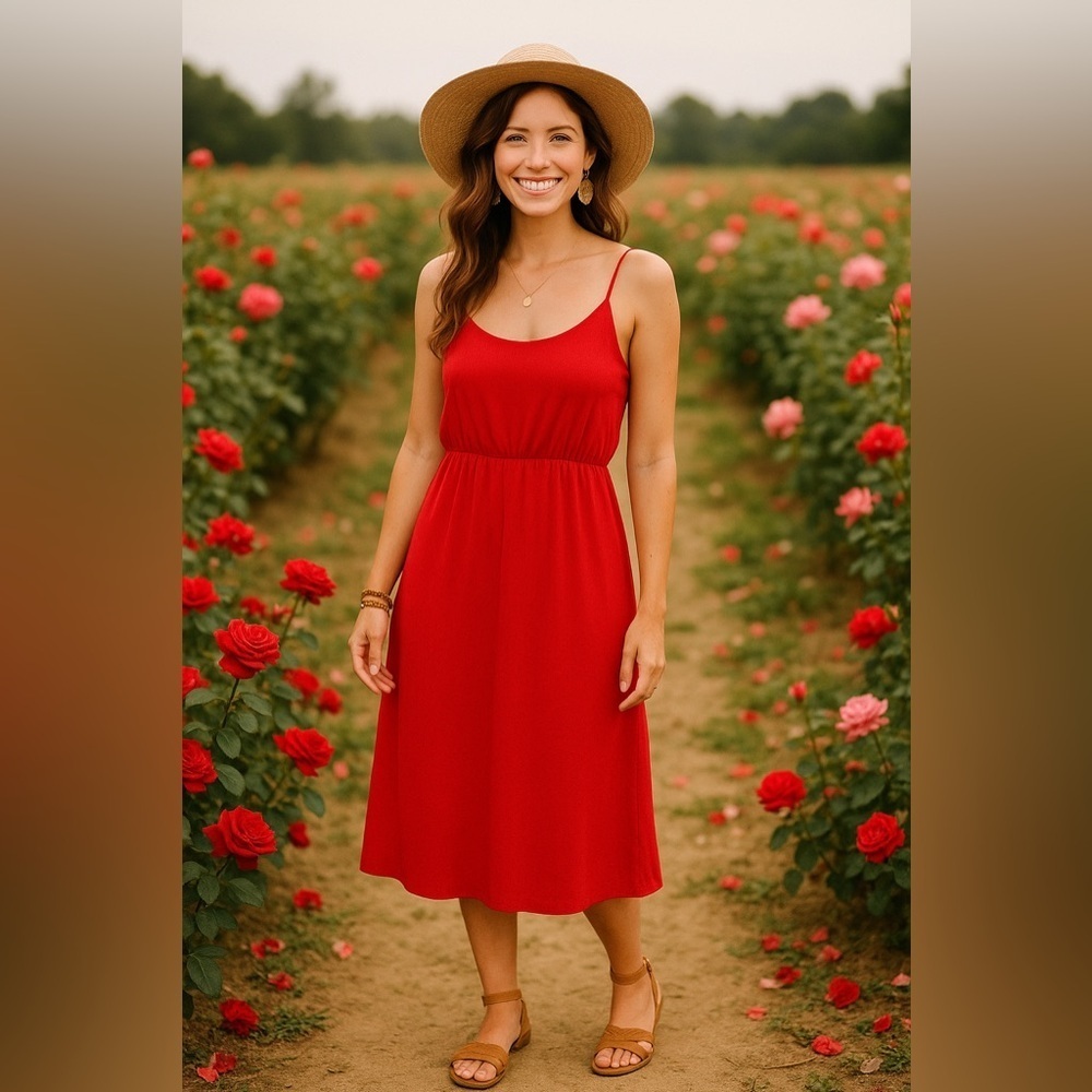 Olivia Rae Scarlet Red Spaghetti Strap Midi Dress